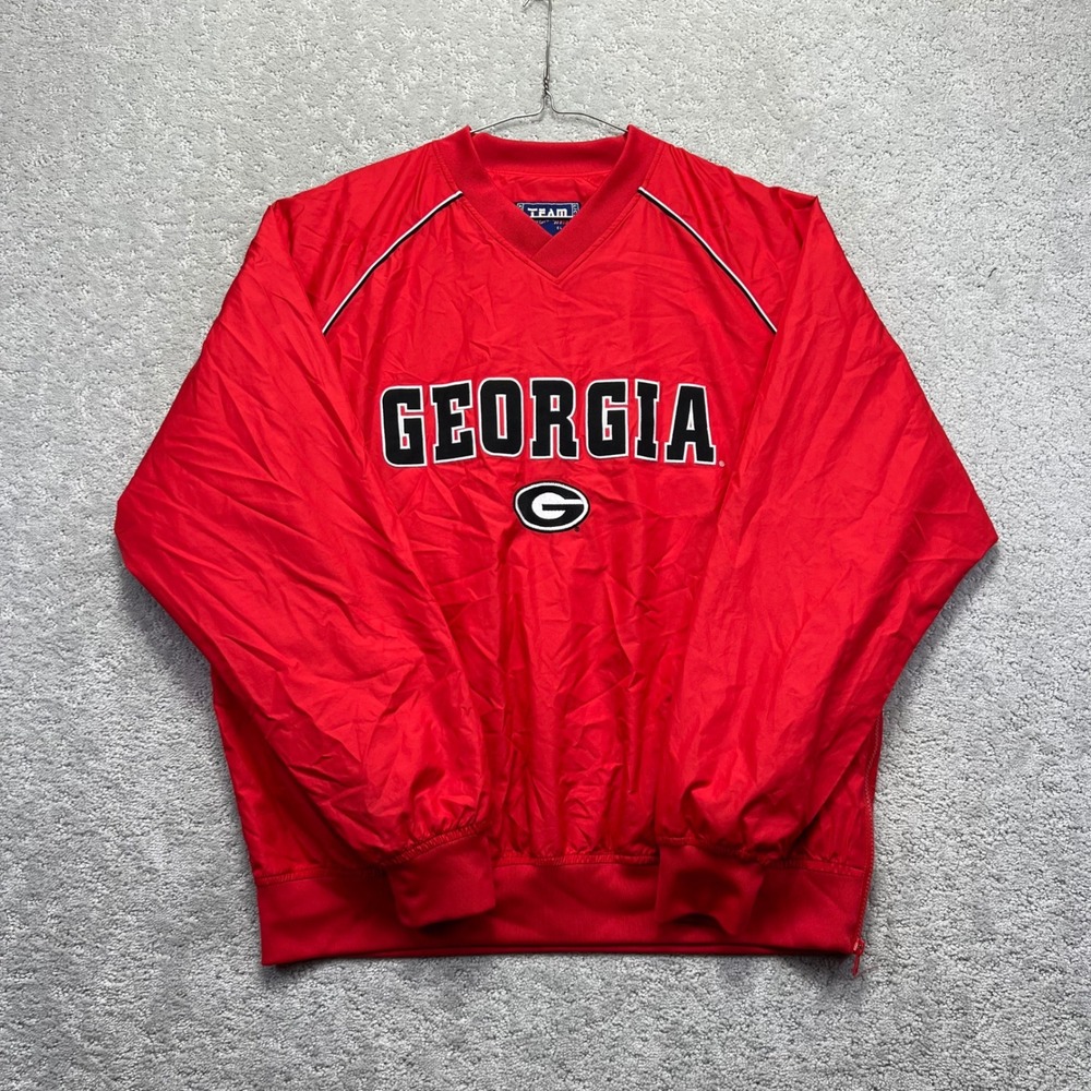 VTG Team Edition Georgia Bulldogs Jacket Mens‎ M Red V-Neck Windbreaker Pullover